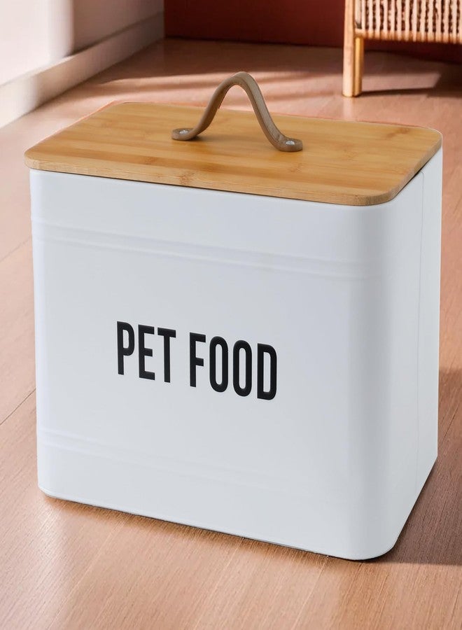 The Better Home صندوق تخزين طعام الكلاب من ذا بيتر هوم | معدن مجلفن | تخزين طعام الكلاب والقطط | لأصحاب الحيوانات الأليفة | غطاء من الخيزران | 10 لتر | أبيض - عبوة واحدة - Image 1